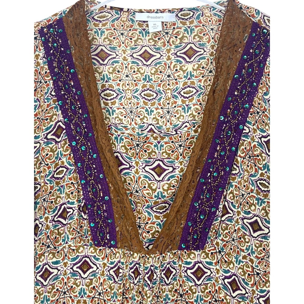 Dressbarn Tunic Top Women XL Multicolor Excellent Paisley Lace Sequin Boho Boho - Picture 8 of 13